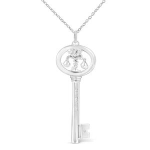 NWT Haus of Brilliance .925 Silver Diamond Libra Zodiac Key 18" Necklace